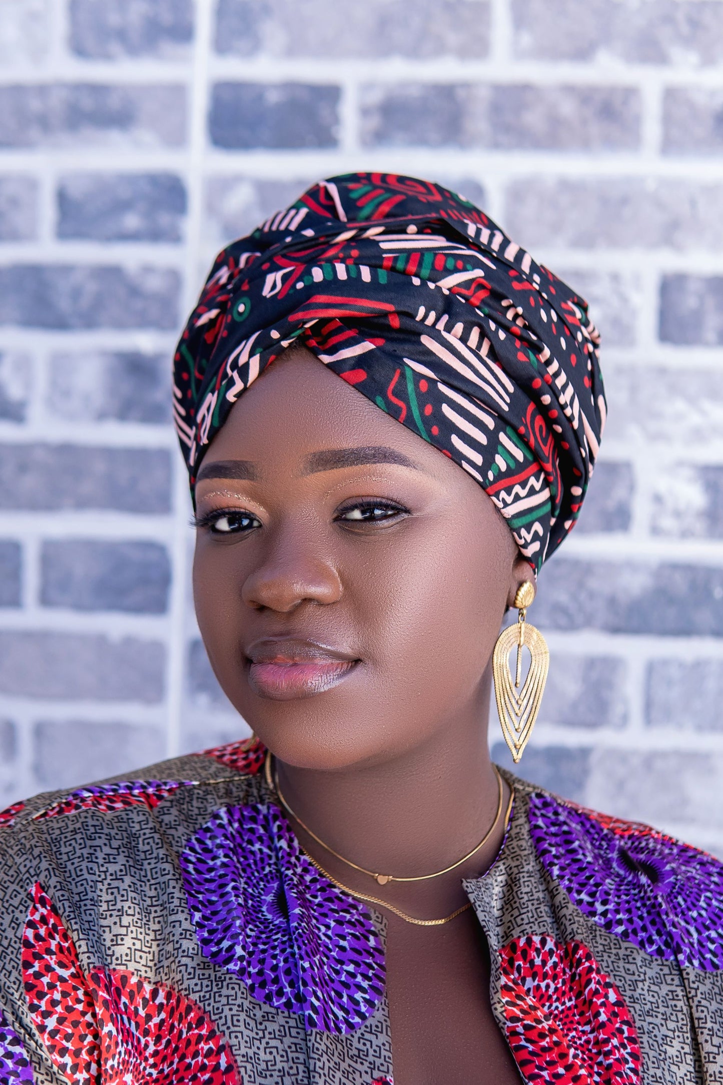 African print Headwrap Wax Bogolan Powdery pink and green By Atelier Djeeg'n 1
