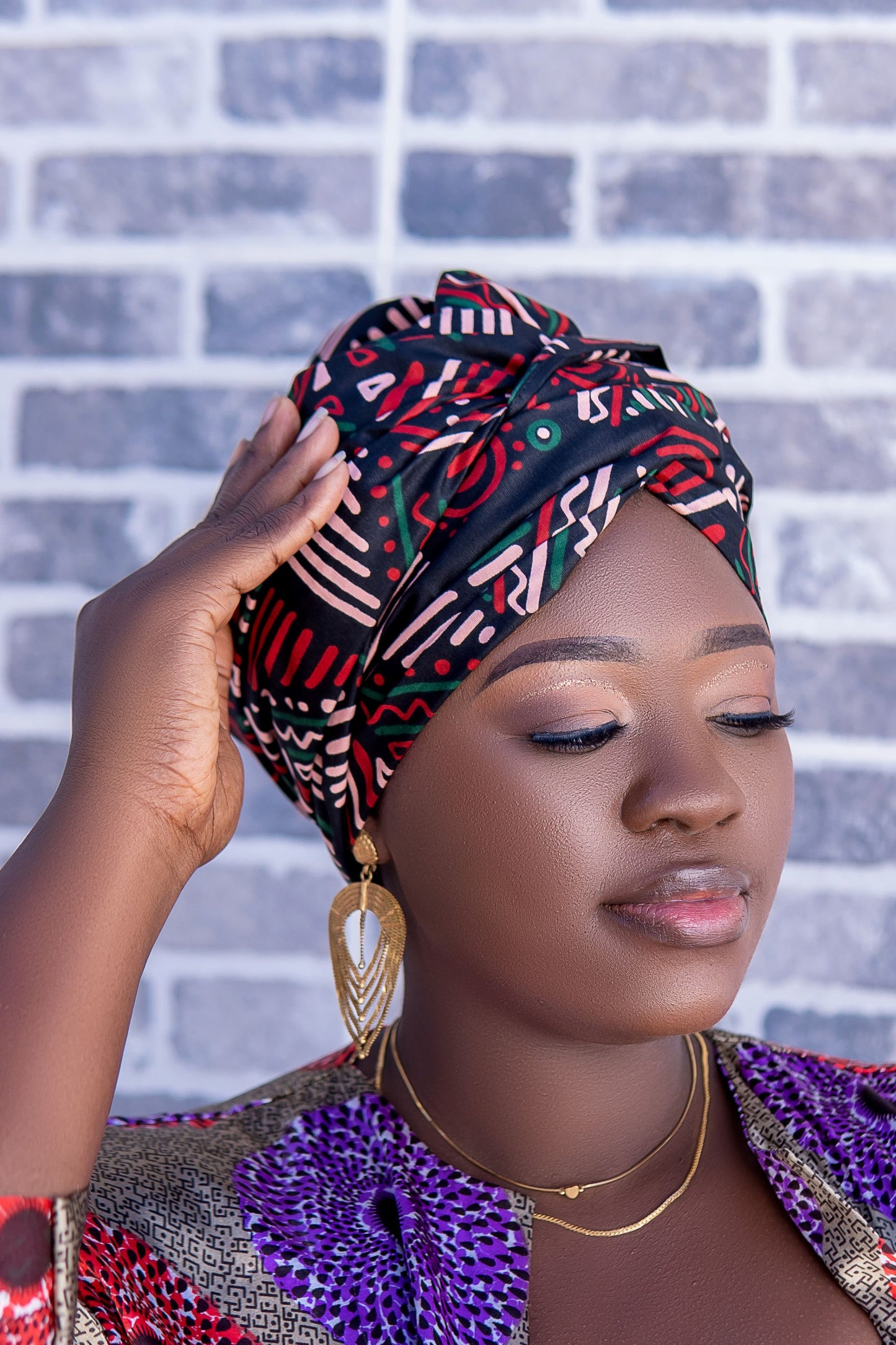 African print Headwrap Wax Bogolan Powdery pink and green By Atelier Djeeg'n 2