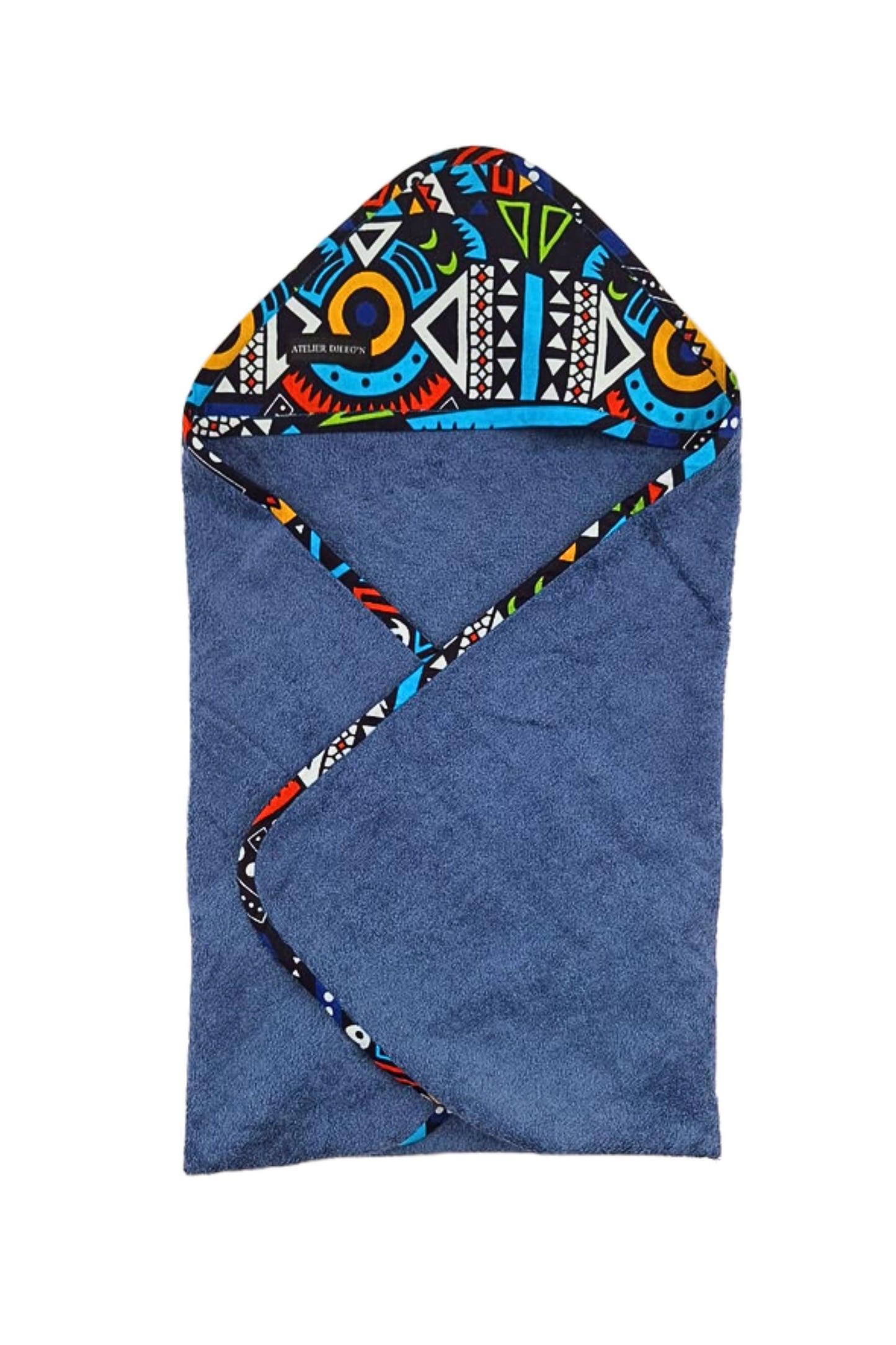 Cape de bain bleu foncé et Wax par Atelier Djeeg'n