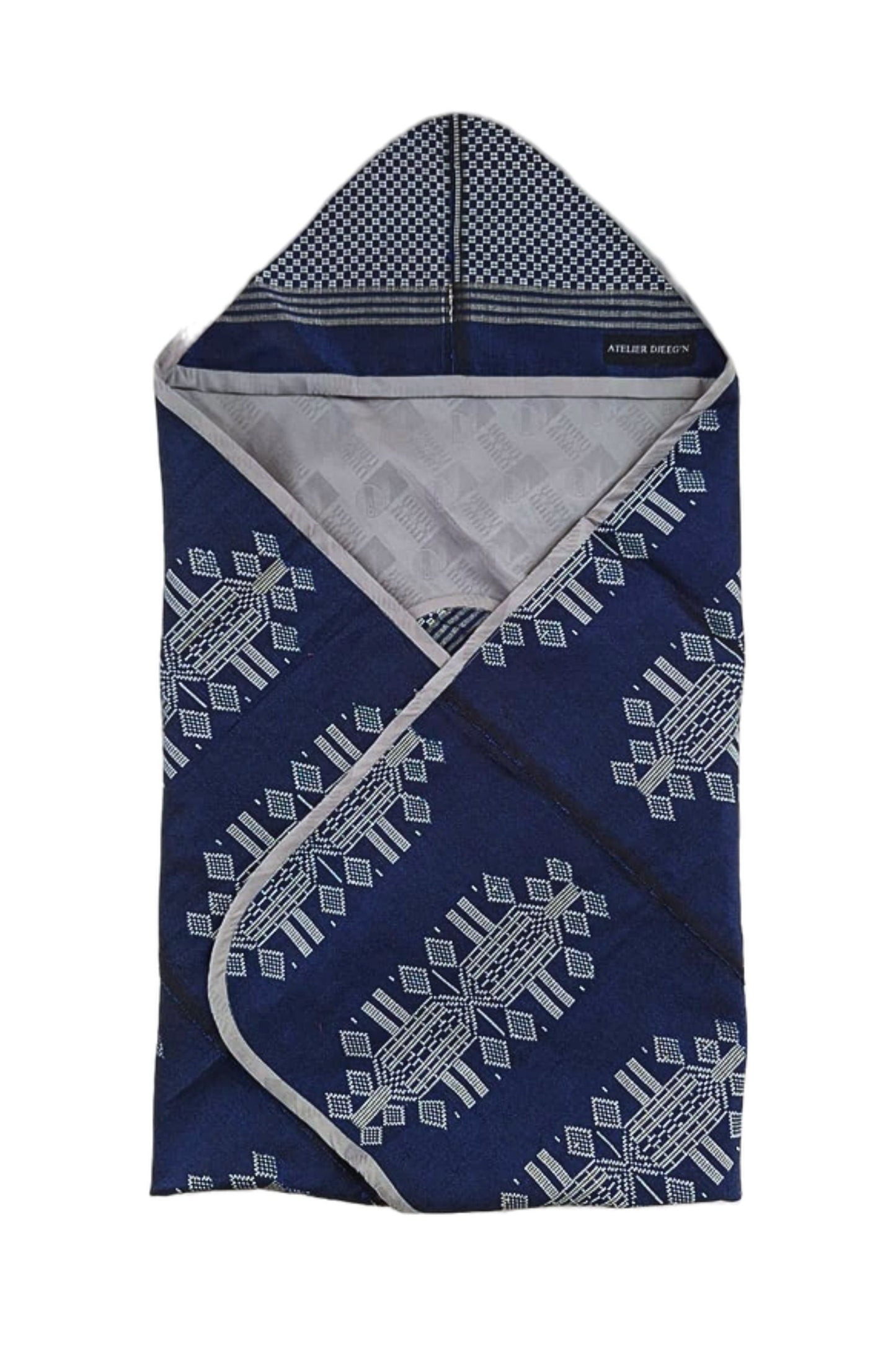 Hooded baby blanket cover Blue and grey handwoven fabric par Atelier Djeeg'n