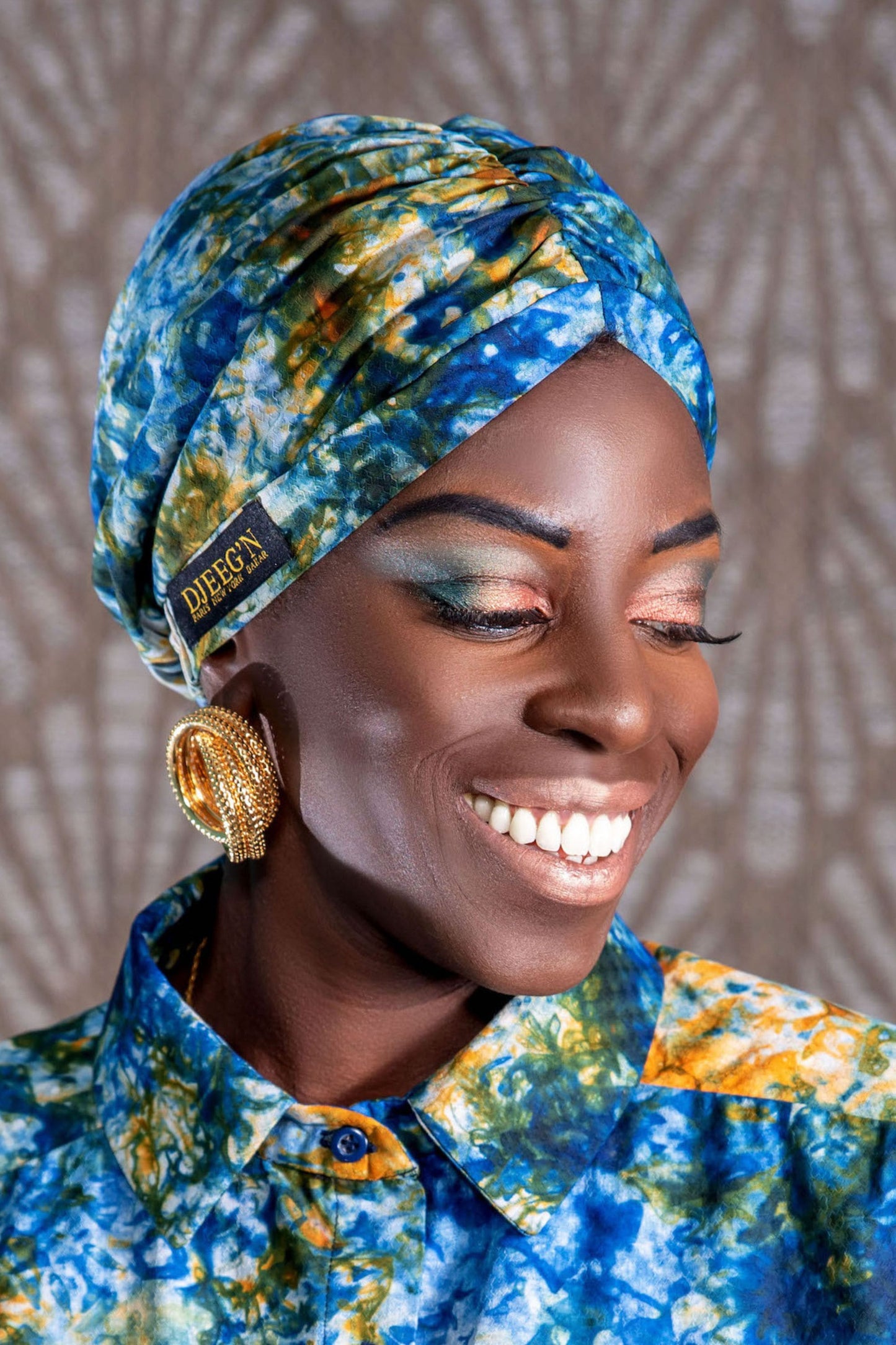 African Tie Dye Beanie Hat In Orange and Blue By Atelier Djeeg'n