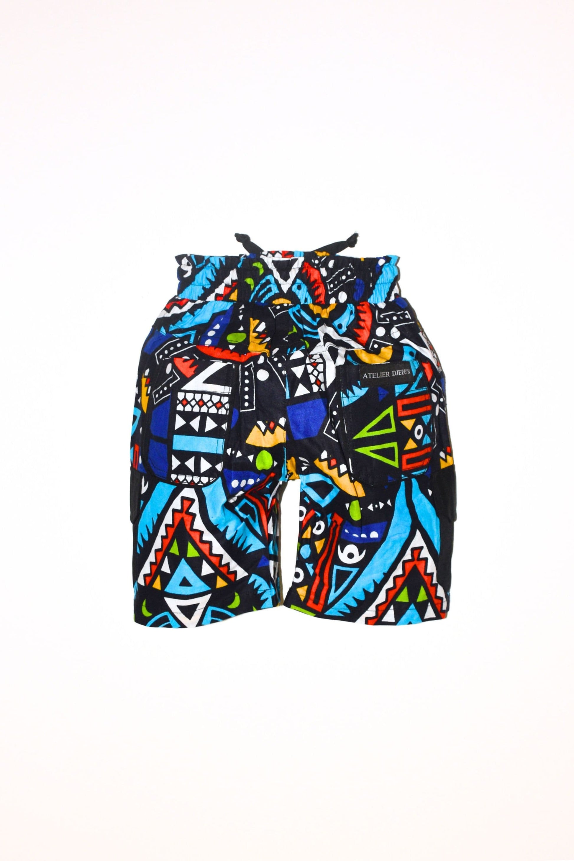 Cargo Bermuda Shorts In Vibrant Blue African Print by Atelier Djeeg'n Back