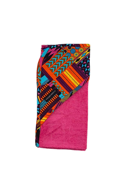 Pink Baby Hooded Towel With An African Print Touch