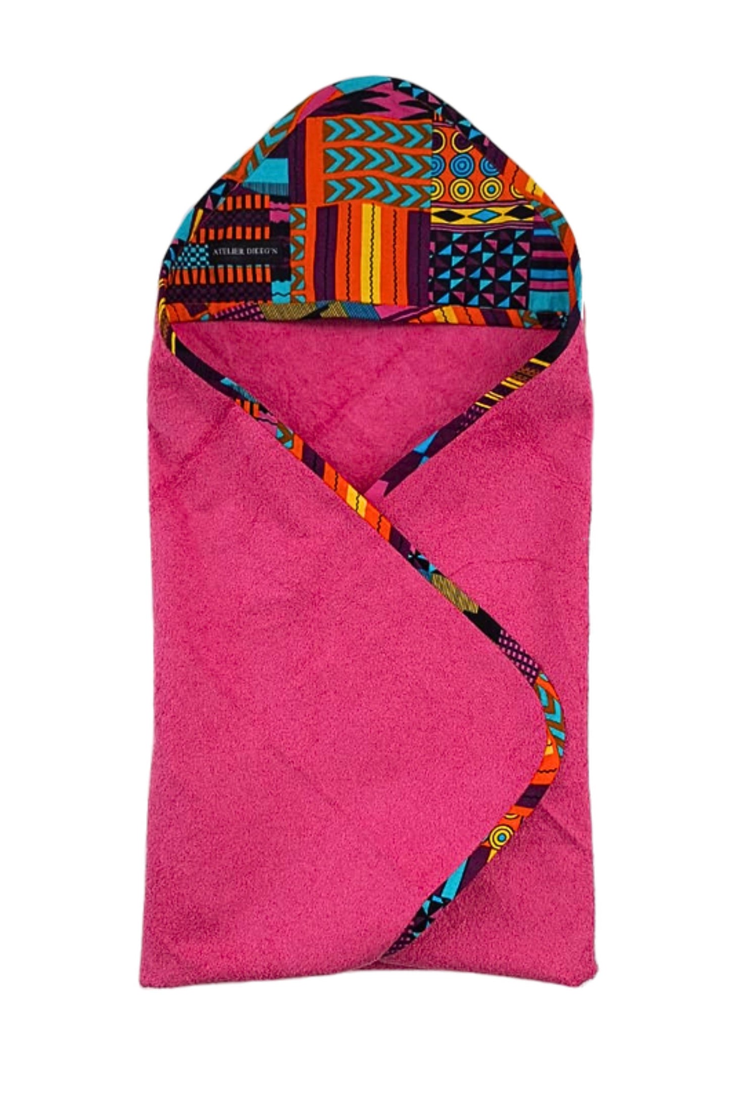 Pink Baby Hooded Towel With An African Print Touch