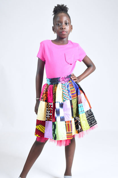 Zero Waste Patchwork Girl's Skirt with Tulle Hem