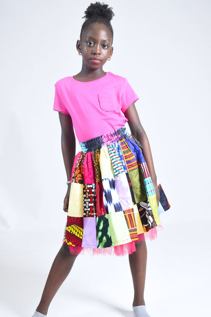 Zero Waste Patchwork Girl's Skirt with Tulle Hem