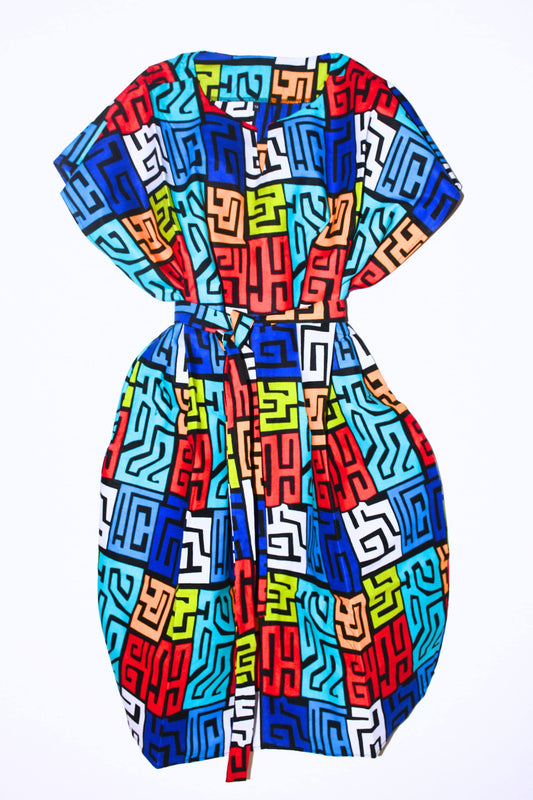 African Print Caftan Dress with Pockets-Labyrinth