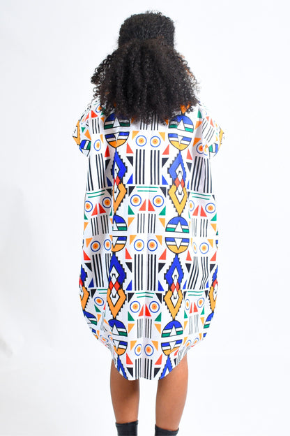 African Print Caftan Dress with Pockets- African Print Mask On by Atelier Djeeg'n Back