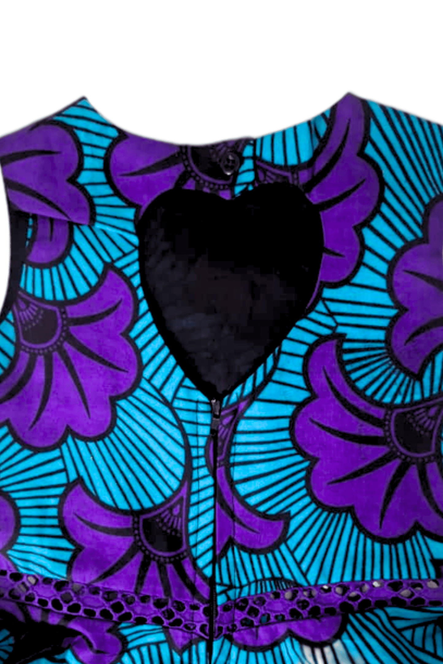 Heart Cut-Out Girl’s Dress In Vibrant African Print Purple Wedding Flowers