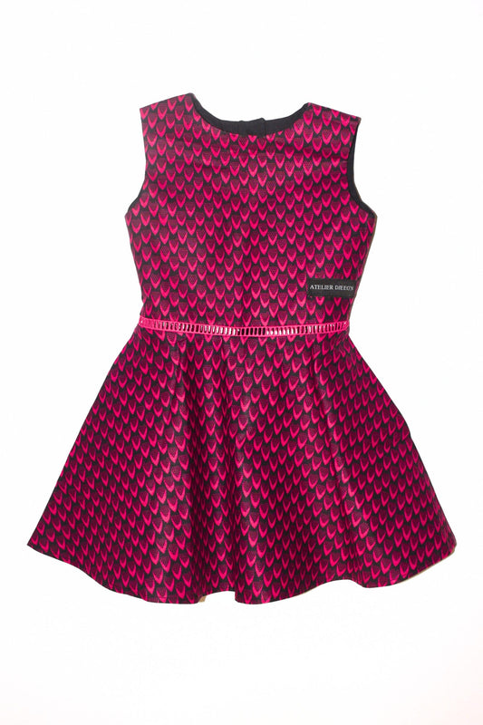 Robe Pour Fille Avec Un Joli cœur au dos, Fait Dans Un Wax Ecailles Rose 