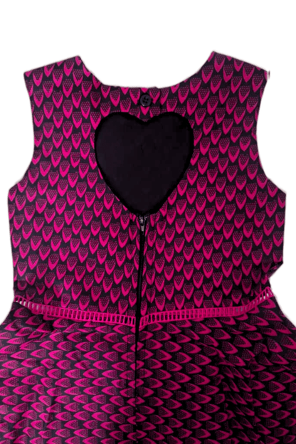 Heart Cut-Out Girl’s Dress In Vibrant African Print Pink Scales