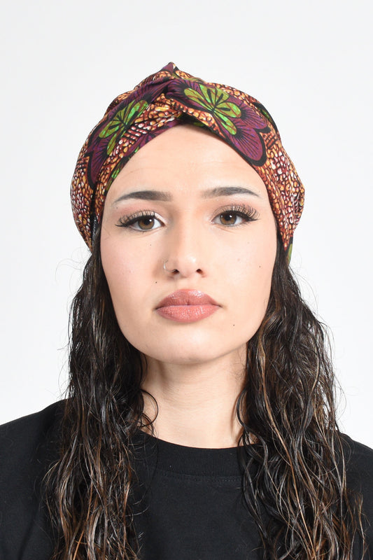 Twisted Turban in Afro flowers Print, Satin Lined